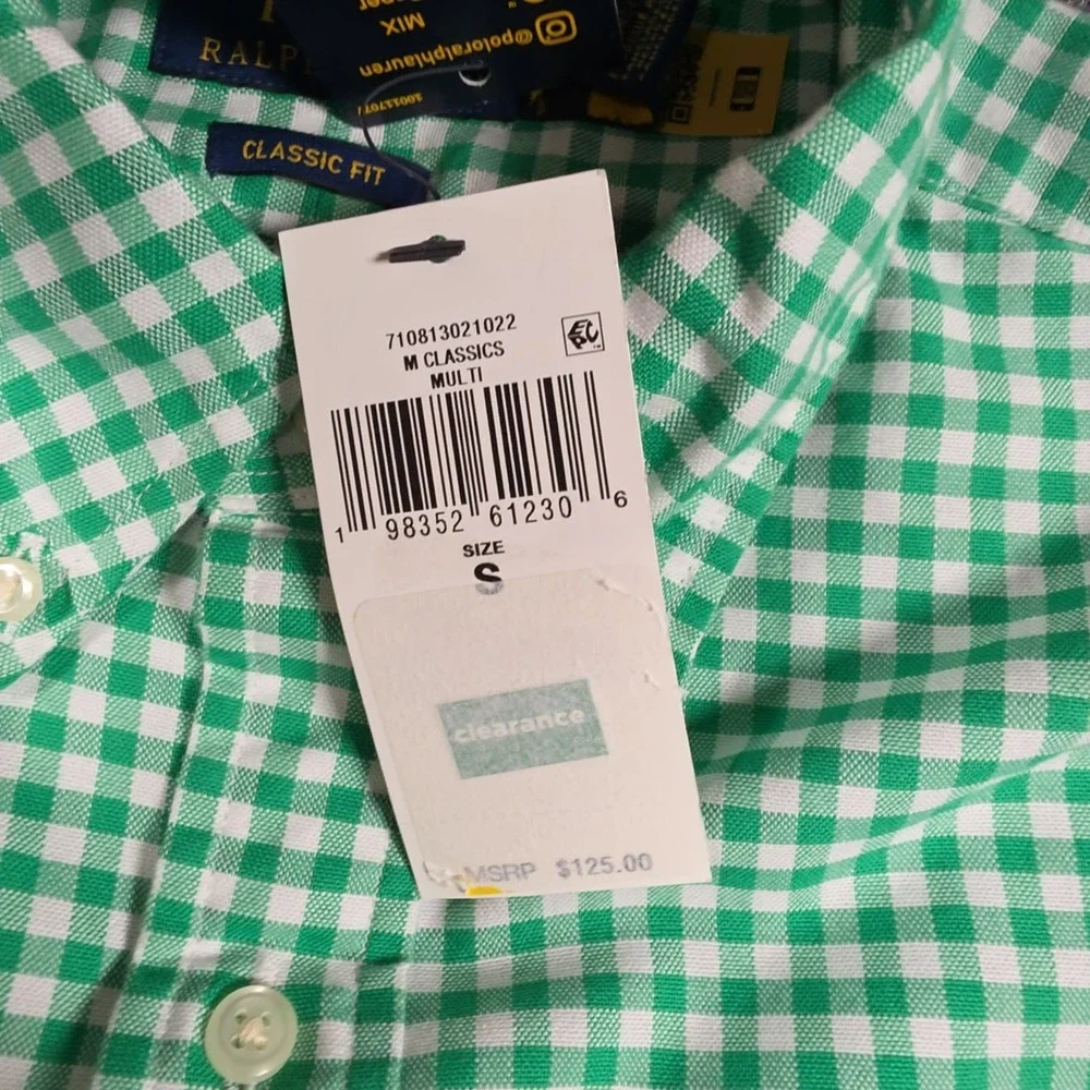 NWT Polo Ralph Lauren Oxford Shirt Mens Small Green Gingham Flesh Pony OCBD